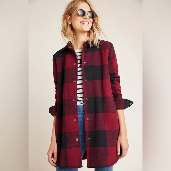 BB Dakota Jackets & Blazers - BB Dakota Anthropologie Eldridge Buffalo Plaid Jacket Shacket Dark Red Large